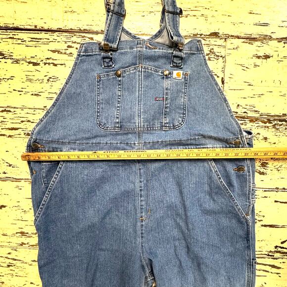 Carhartt Women's Unline Denim Bibs Overalls WR008 Size XXL Short Y2K 28" inseam - Picture 7 of 10